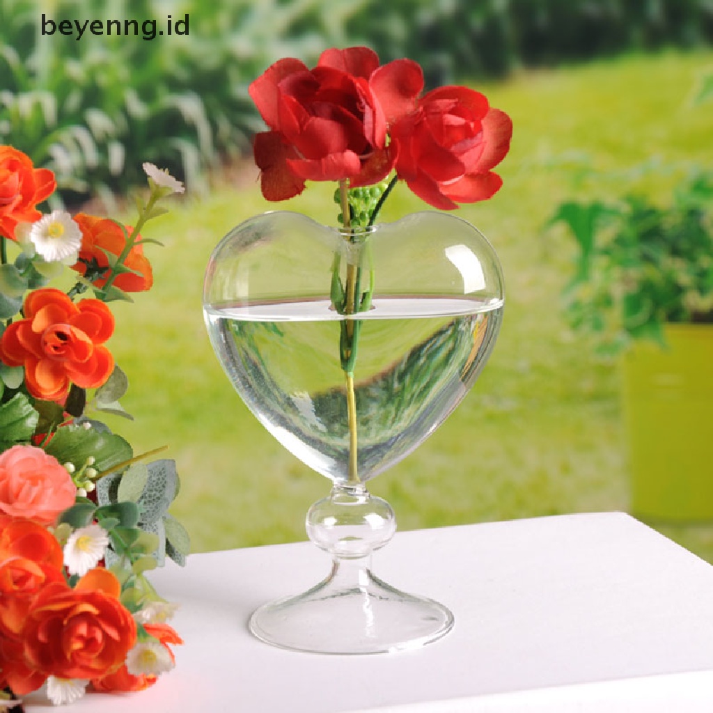 Beyen Glass Flower Planter Heart Vas Kaca Standing Dekorasi Rumah Vas Bunga Decor ID