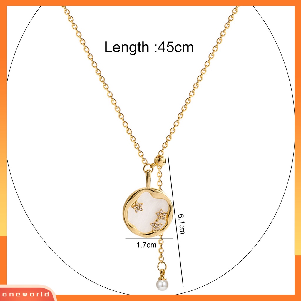 [ONE] Wanita Kalung Bulat Liontin Mutiara Imitasi Rantai Rumbai Elegan Adjustable Golden Bling Berlian Imitasi Bintang Klavikula Kalung Fashion Perhiasan