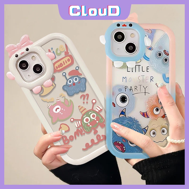 Casing 3D Bow Little Monster Lens Case Realme C35 C25Y C25 C31 C12 C33 9i 8pro 8 9 7 9pro+5 6i 5s 5 7i 8i C15 C21Y C17 C1 C30 C25s C21 C2 C1 C3 Kartun Monster Kecil Lembut Sarung