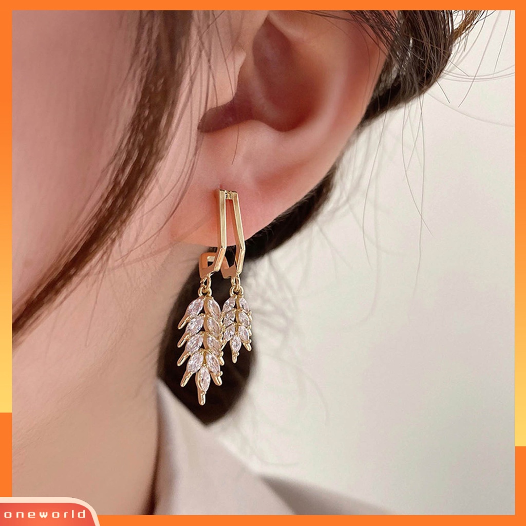 [EONE] 1pasang Wanita Anting Bentuk Geometris Liontin Electroplating Warna Emas Kepribadian Dress Up Fashion Item Fashion Daun Faux Zircon Drop Earrings Aksesoris Pakaian