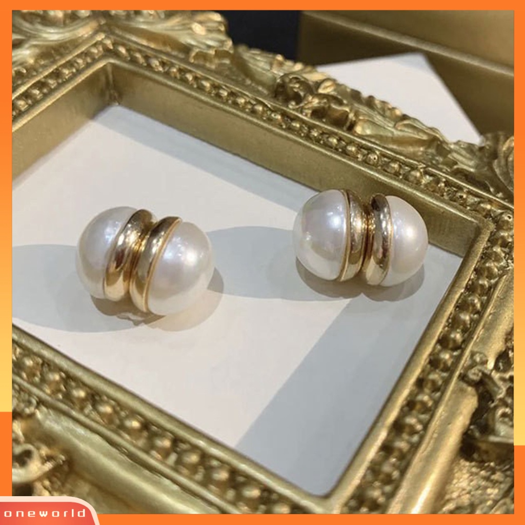 [EONE] 1pasang Anting Klip Ada Lubang Telinga Mutiara Imitasi Kuat Tidak Sakit Memakai Electroplating Ear Ornament Fade-Proof ic Ear Clip Stud Earrings Aksesoris Pakaian
