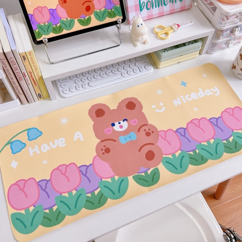 Little Bear Rabbit Desk Mat Kartun Kulit Alas Meja Tulis Meja PVC Mat Tahan Air Non Slip Alas Tikus