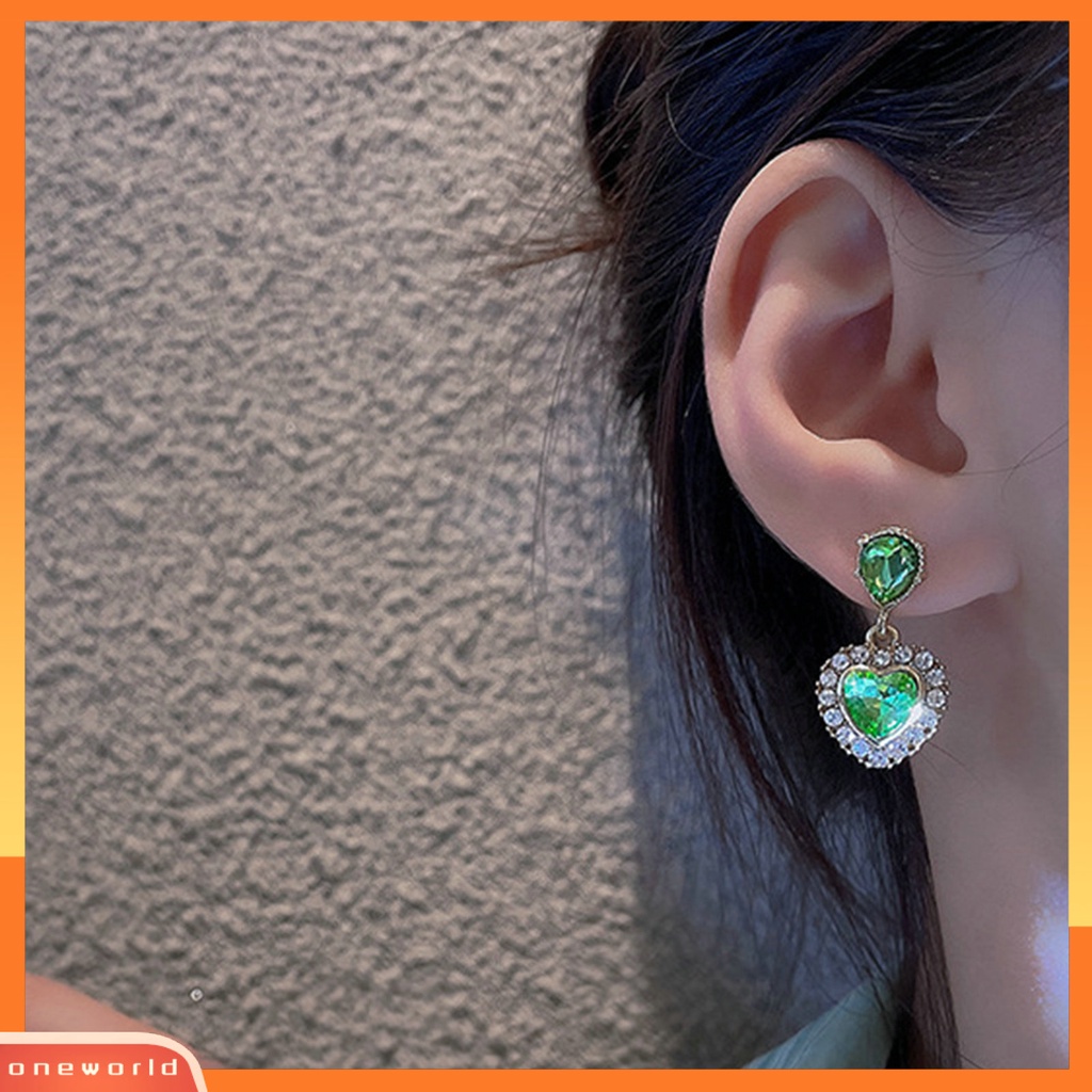 [EONE] 1pasang Menjuntai Anting Berlian Imitasi Geometris Electroplating Cahaya Mewah Hati Drop Earrings Perhiasan Aksesori
