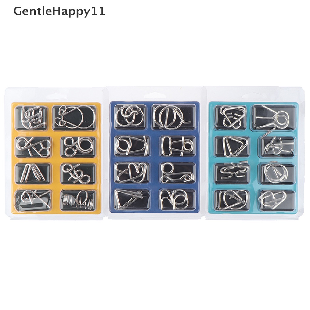 Gentlehappy 8pcs/Set Bahan Metal Puzzle Kawat IQ Mind Asah Otak Puzzle Mainan Pereda id