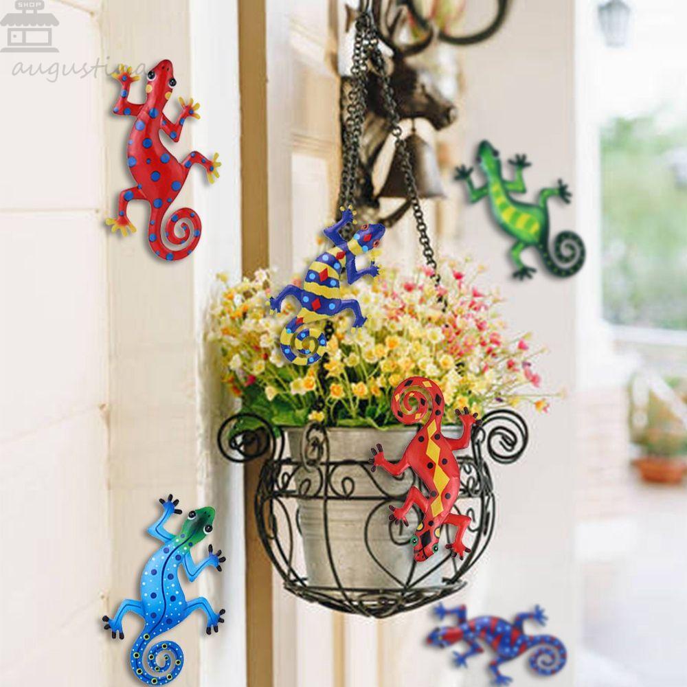 Agustina Metal Gecko Colorful Backyard Micro Landscape Outdoor Taman Home Decor Hiasan Hewan Dinding Gantung