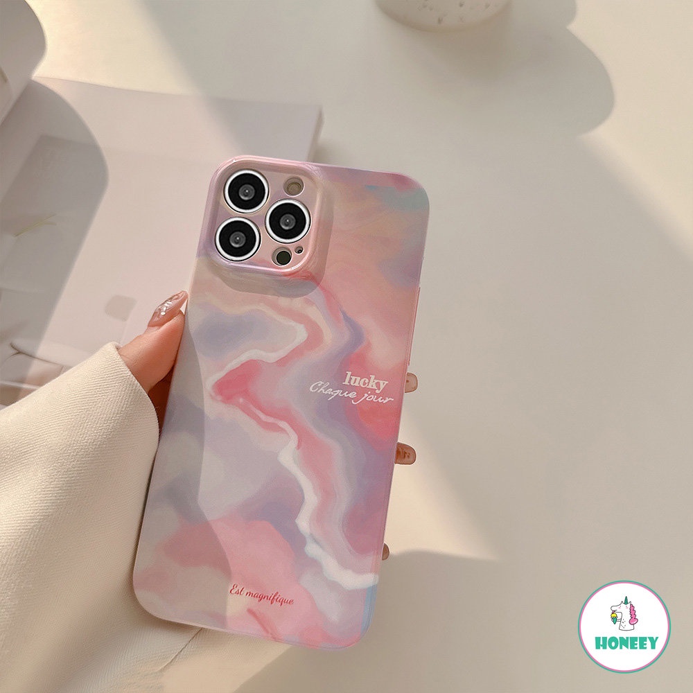 IPHONE Casing Ponsel Lukisan Minyak Kabut Sunset Glow Mewah Untuk Iphone14 13 12 11 Pro Max Xr Xs Max7 8 14 Plus Case Cute Sweet Glossy Cover