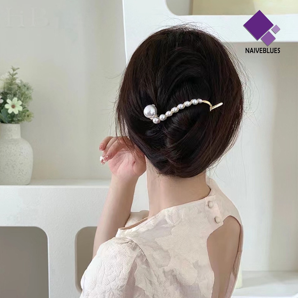 &lt; Naiveblues &gt; Jepit Rambut Berlian Imitasi Lapis Emas Imitasi Mutiara Dekorasi Bentuk S Memperbaiki Temperamen Non-slip Lady Twist