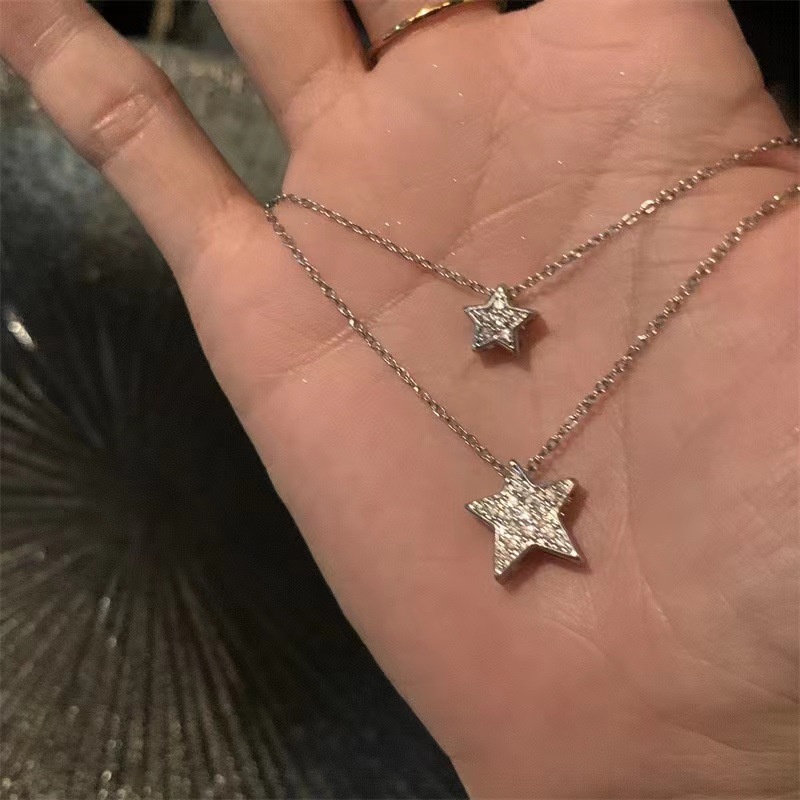 Kalung Geometris Bintang Ganda Bahan Alloy Korea Untuk Wanita