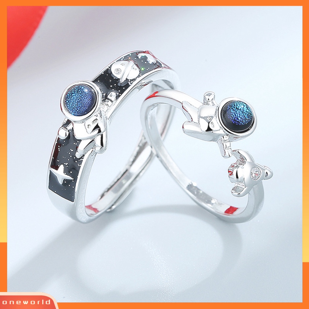 [EONE] Cincin Couple Adjustable All-match Hadiah Valentine Ujung Terbuka Fashion Astronot Kekasih Cincin Perhiasan Aksesori