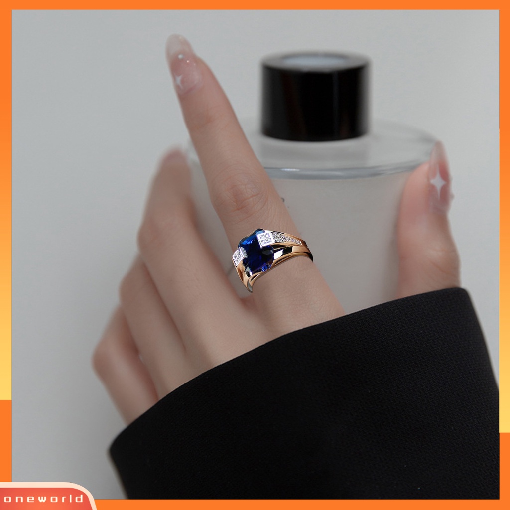 [EONE] Wanita Cincin Tidak Luntur Semua Pertandingan Indah Pakaian Sehari-Hari Bertatahkan Zirkon Biru Permata Imitasi Mengkilap Tinggi Lady Ring Fashion Perhiasan