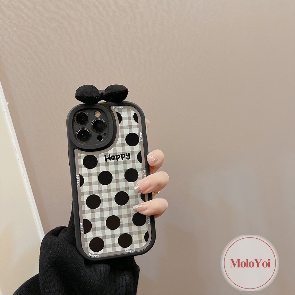 IPHONE Casing Motif Kotak-Kotak Titik Gelombang Retro Kompatibel Untuk Iphone11 12 13 14 Pro Max XR X XS Max 7Plus 78 6 6s Plus SE 2020 3D Ikatan Simpul Menghias Soft Phone Case