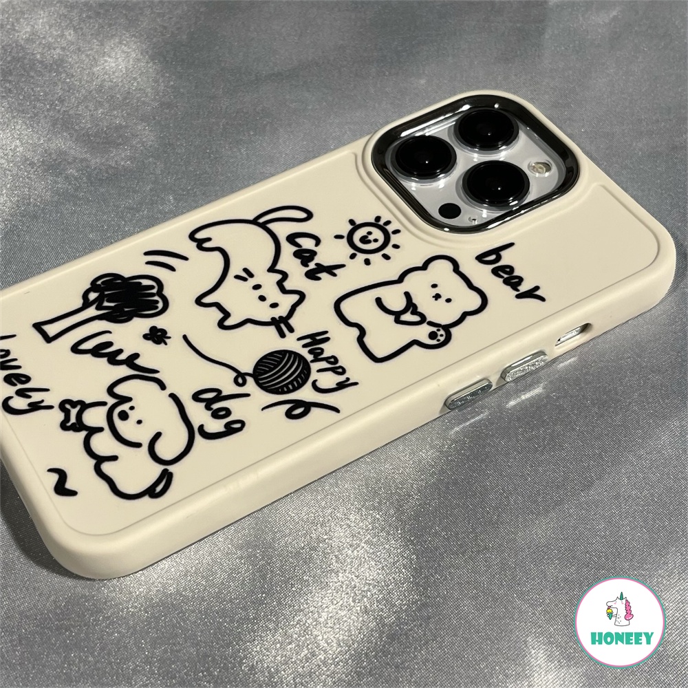 IPHONE Case Ponsel Kartun Hewan Grafiti Garis Lucu Untuk Iphone14 13 11 Pro Max 12 Pro Max Perlindungan Kamera Metal Hybrid Phone Cover