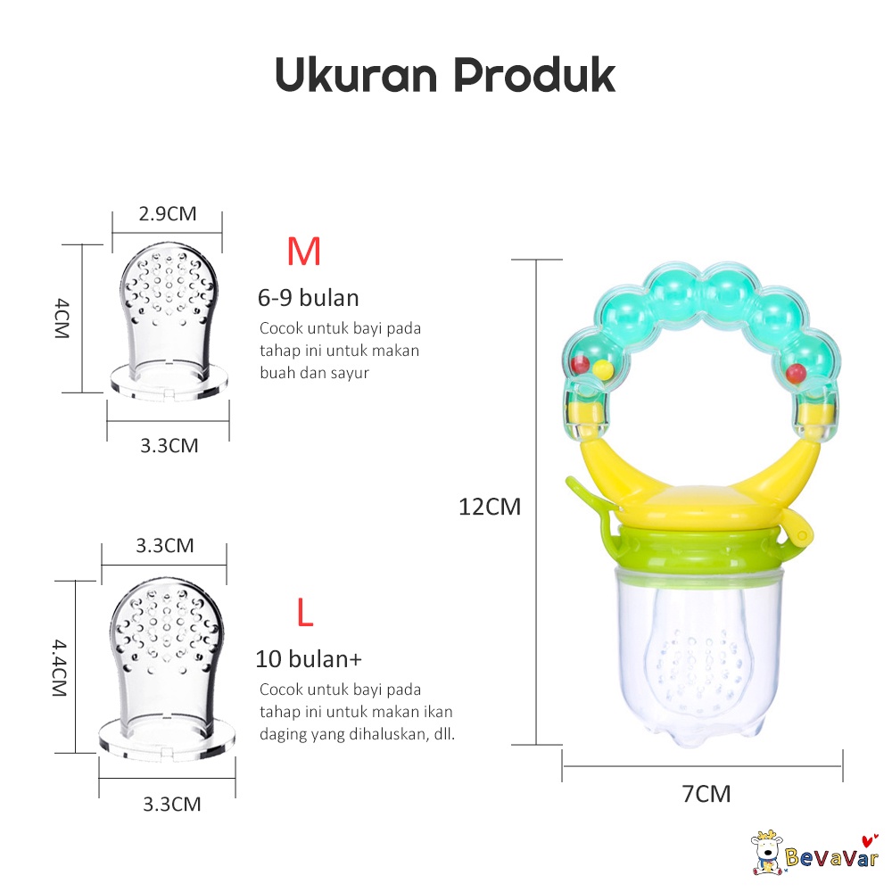 BEVAVAR Dot Buah Bayi BPA Free Empeng Buah Bayi Silikon Baby Fruit Food Feeder Rattle Teether Bayi