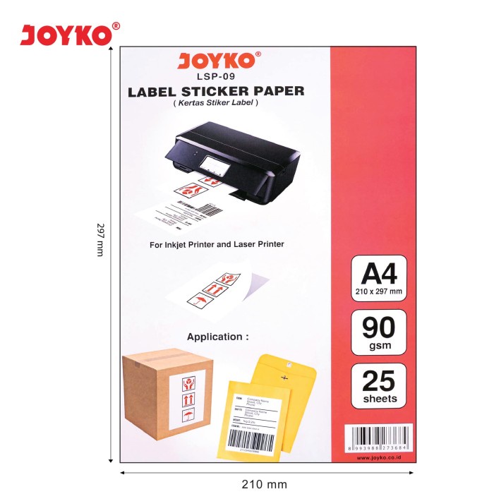 

Label Sticker Paper Kertas Stiker Label Joyko LSP-09 25 Sheets Lembar -RTUOLSP