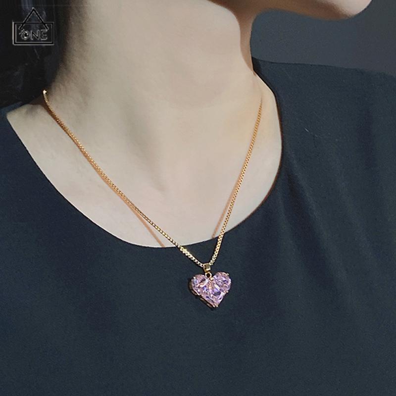 COD❤️Kalung kristal super berkilau Rantai tulang selangka cinta Aksesori fesyen wanita-A.one