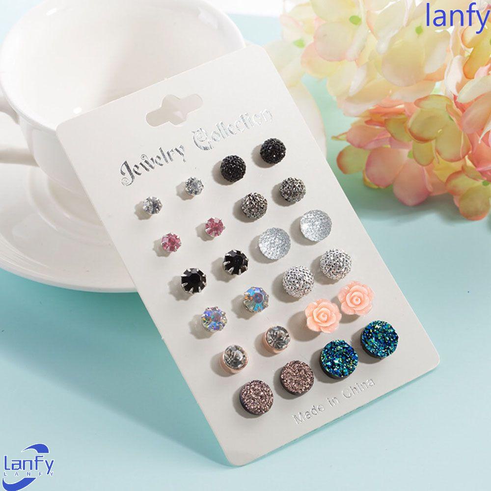 12 Pasang / Set Anting Bulat Motif Bunga Manis