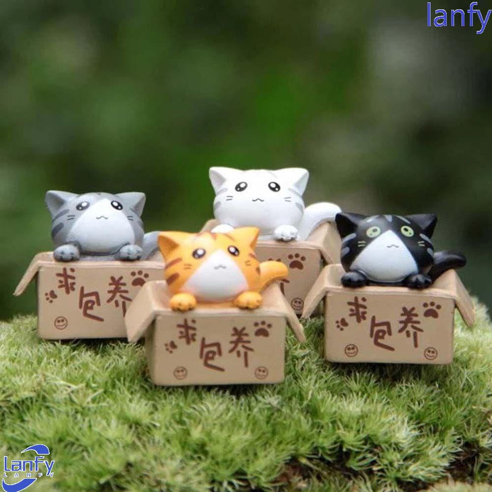 Lanfy Malang Kotak Kucing DIY Miniatur Dekorasi Taman Ornamen Kerajinan PVC Kitten Mobil Patung