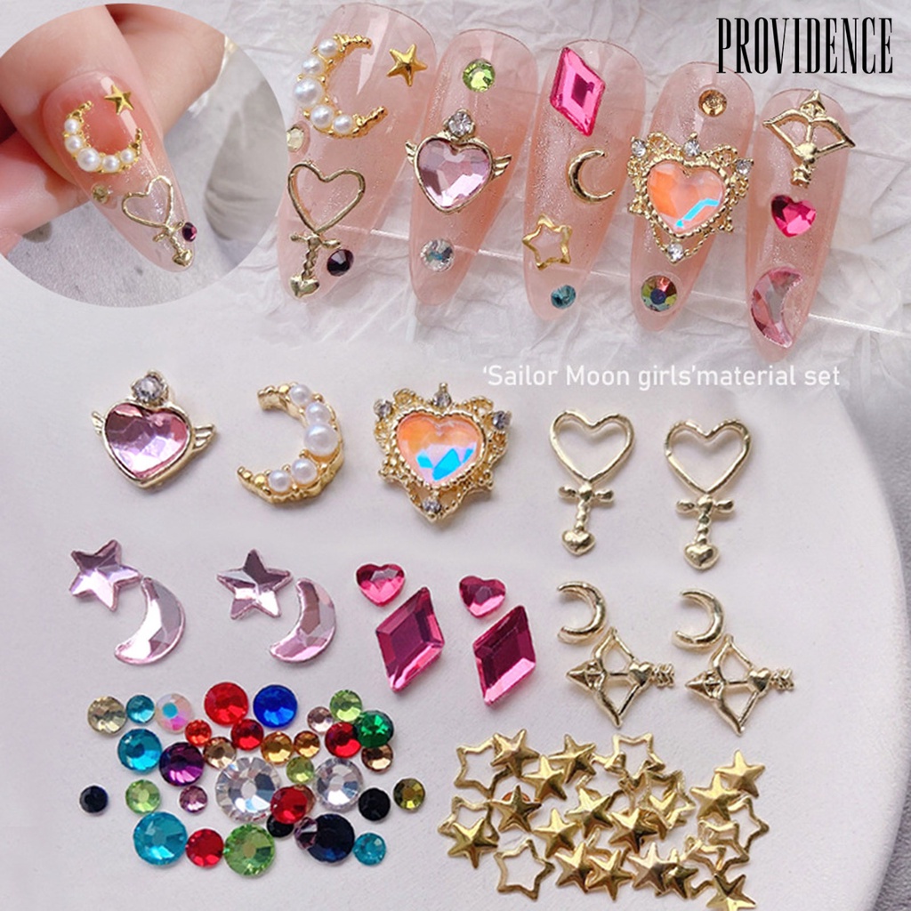 Providence 1kotak Dekorasi Kuku Banyak Bentuk Tahan Air Resin Warna-Warni Berkilau Bulan Bintang DIY Nail Art Tips Dekorasi Perlengkapan Kecantikan