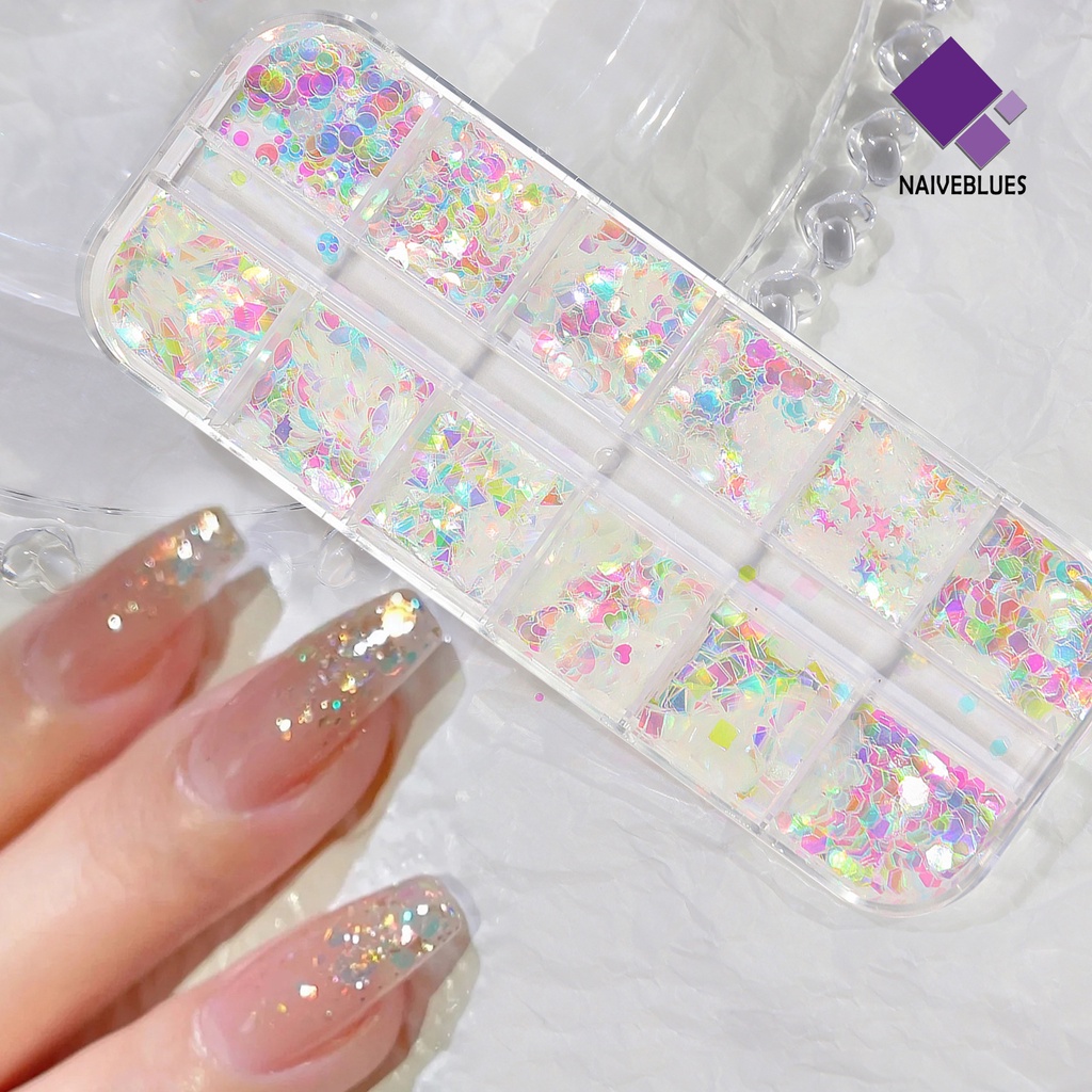 [naiveblues] Nail Sequin 12kisi Bersinar Tahan Lama Nail Sequin Dekorasi DIY Beragam Gaya