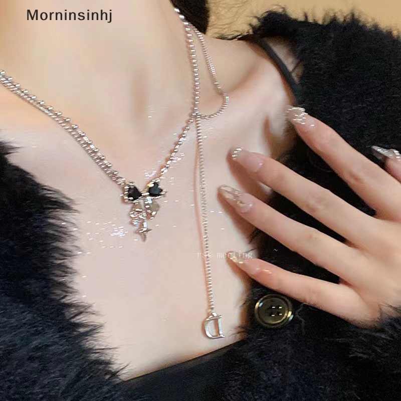 Mornin Y2K Aksesoris Fashion Cross Ikatan Simpul Peach Jantung Liontin Kalung Manis Keren Klavikula Rantai Perhiasan Aesthetic id