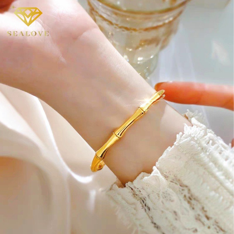 Gelang titanium Wanita Anti Karat Baling baling bambunya Emas 18K Simple Aksesoris Perhiasan Korean Style COD