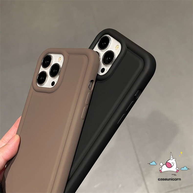 IPHONE Casing Kompatibel Untuk Iphone11 14 13 12 Pro MAX 7Plus 8Plus XR 6 6S 78 Plus X XS MAX SE 2020 Menebal Airbag Shockproof Matte Polos Mewah Simple Lembut Liquid Silicon Case Cover