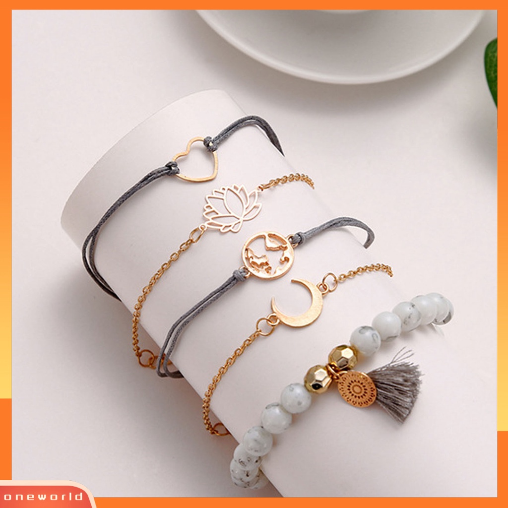 [EONE] 5pcs Wanita Gelang Stackable Adjustable Perhiasan Indah Bohemian Bracelets Untuk Pantai