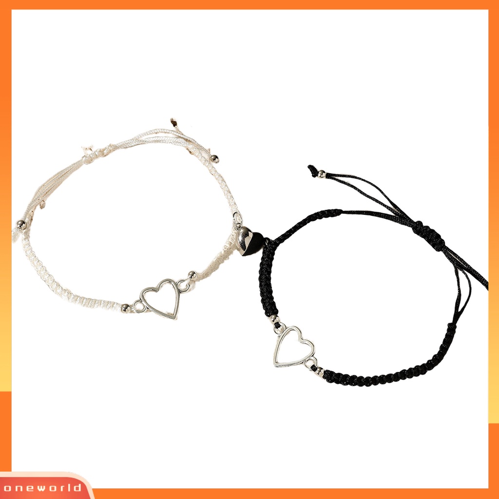 [EONE] 2pcs Gelang Tangan Tenun Adjustable Strand Hand Made Tahan Aus Dekorasi Geometris Berongga Pencocokan Jarak Jantung Gelang Aksesoris Pakaian