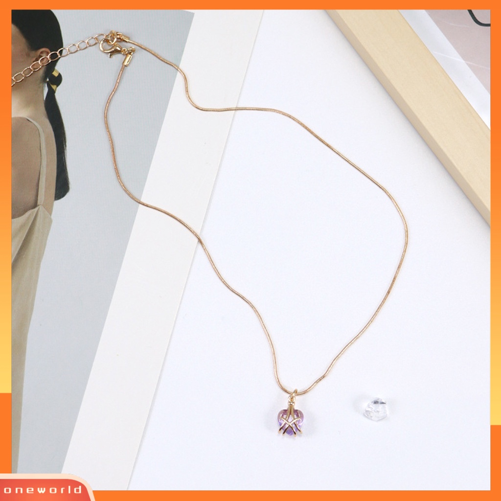 [EONE] Wanita Kalung Elegan Hias Eye-catching Nyaman Adjustable Perhiasan Hadiah Imitasi Kristal Dekorasi Perempuan Cinta Hati Liontin Birthstone Kalung Untuk Pacaran