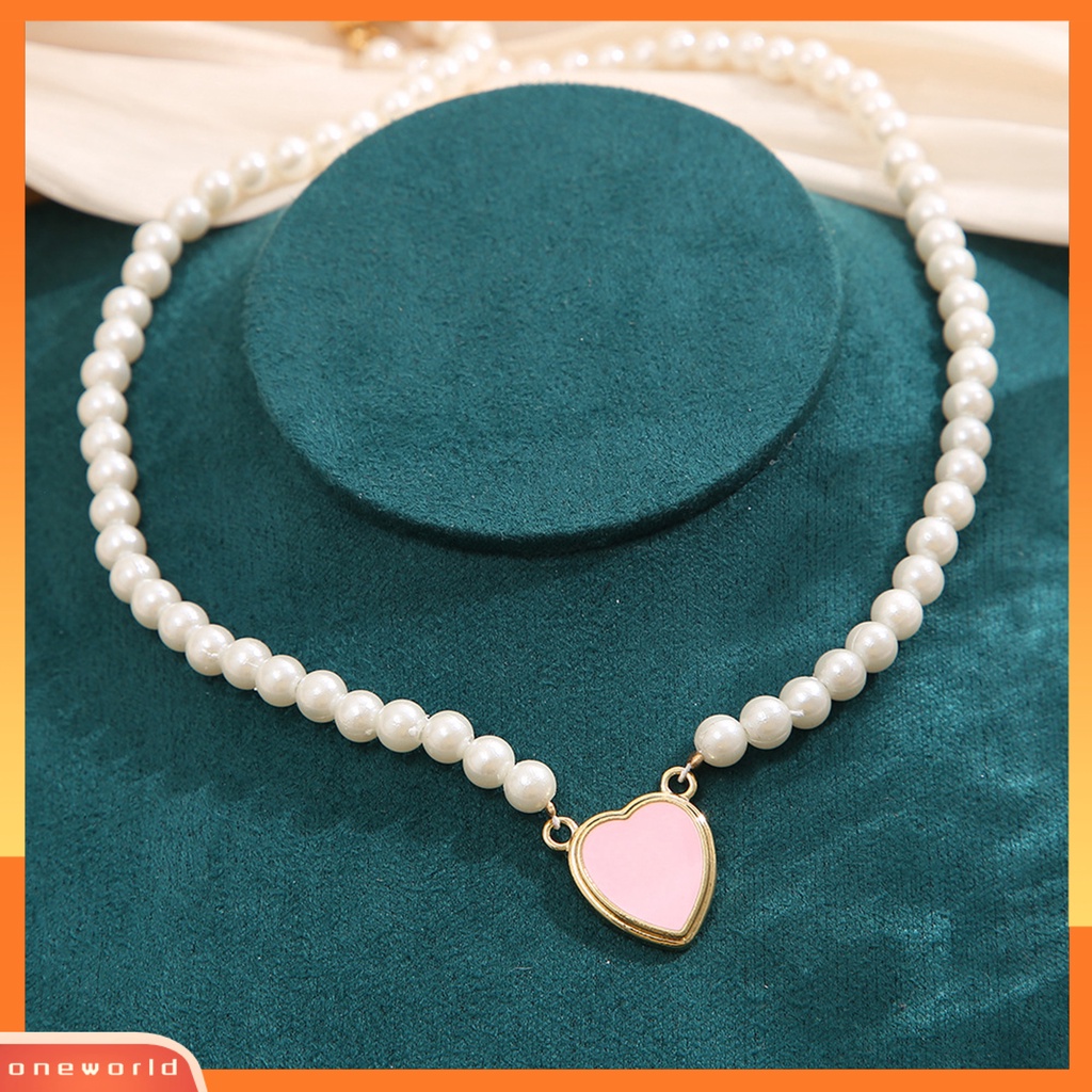 [EONE] Wanita Kalung Cinta Liontin Hati Gloss Tinggi Tidak Luntur Pengerjaan Indah Menghias Aksesori Vintage Imitasi Mutiara Choker Necklace Untuk Pernikahan