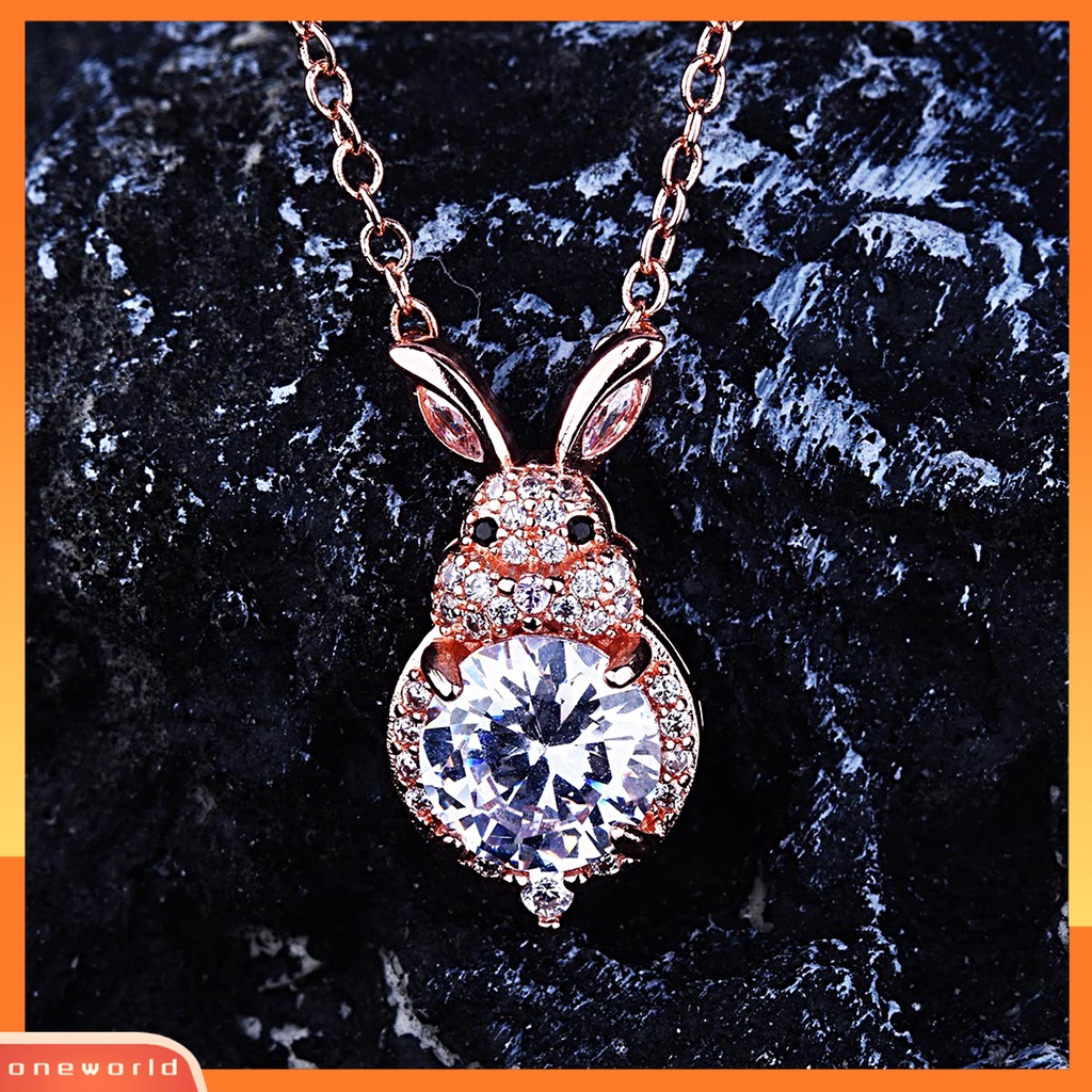 [EONE] Fashion Kalung Pengerjaan Halus Elegan Indah Indah Halus Dekorasi Tembaga Kelinci Berlian Imitasi Wanita Kalung Perhiasan Aksesori