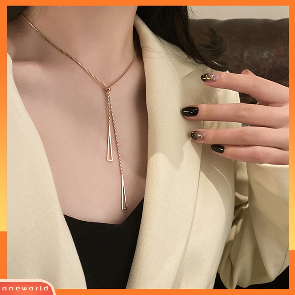 [EONE] Charm Kalung Berongga Keluar Segitiga Liontin Rantai Yang Dapat Disesuaikan Alergi Bebas Colorfast Dekorasi Sexy Tarik Penyesuaian Rumbai Charms Chain Necklace Aksesoris Wanita