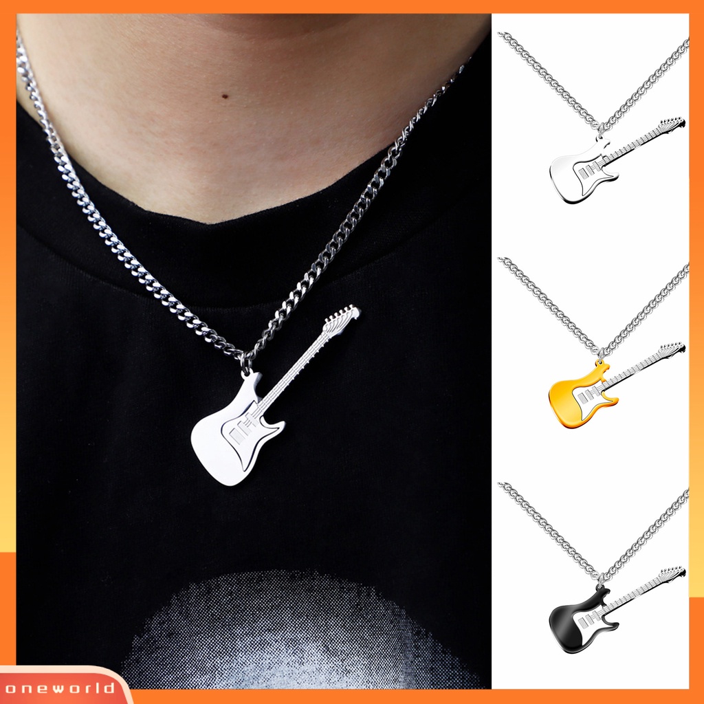 [ONE] Pria Kalung Punk Keren Hip Hop Kepribadian Stainless Steel Bass Gitar Liontin Klavikula Kalung Fashion Perhiasan