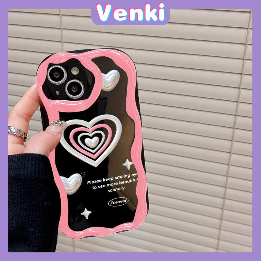 VENKI - For iPhone 11 iPhone Case 3D Curved Edge Wave TPU Airbag Shockproof Camera Cover Glossy Black Heart Shape Compatible with iPhone 14 13 Pro max 12 Pro Max xr xs max 7 8Plus