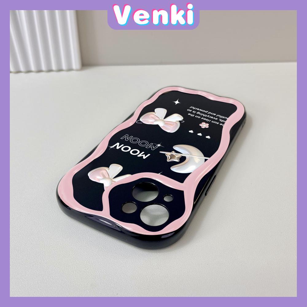 VENKI - For iPhone 11 iPhone Case 3D Curved Edge Wave TPU Airbag Shockproof Camera Cover Glossy Black Flower Compatible with iPhone 14 13 Pro max 12 Pro Max xr xs max 7Plus 8Plus