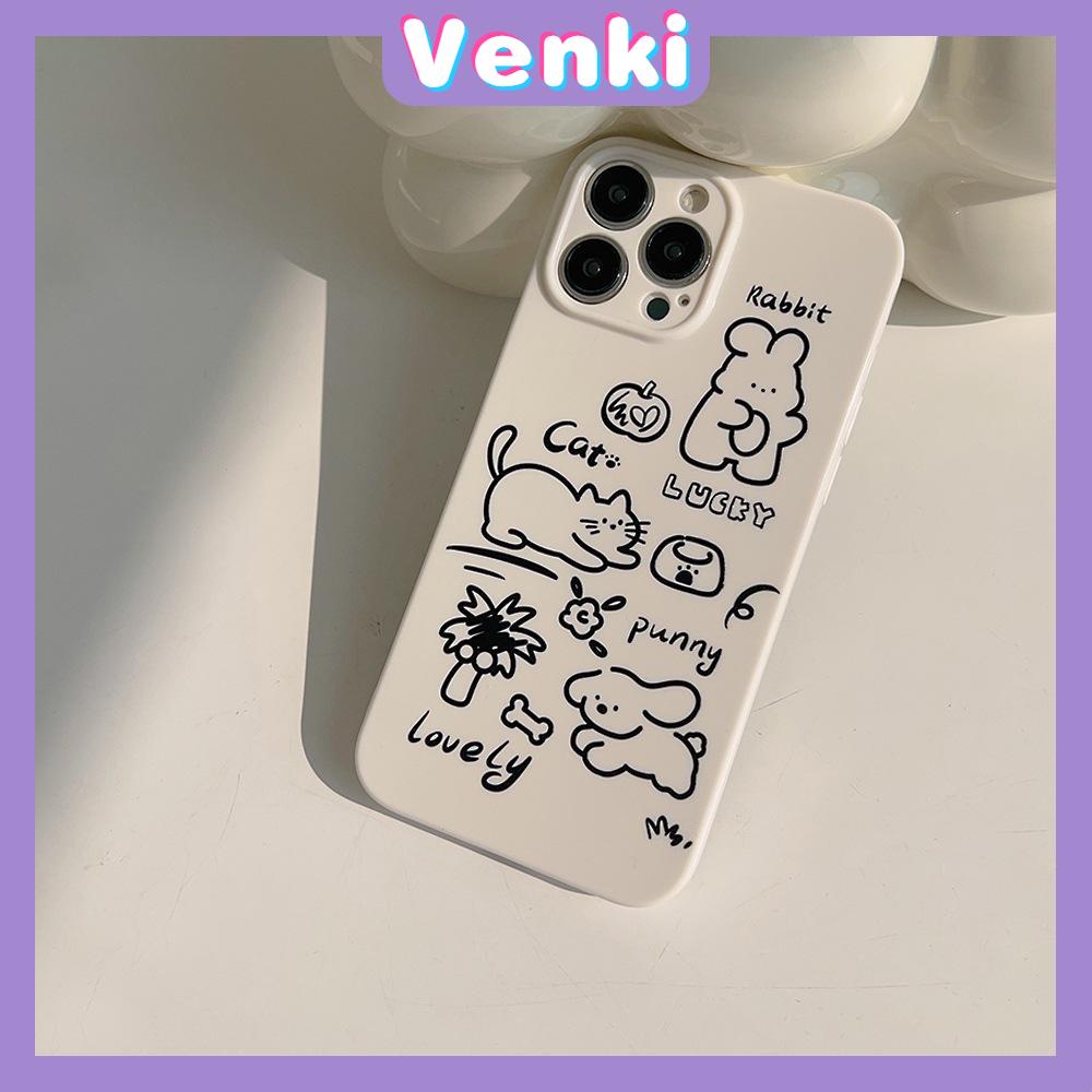 VENKI - For iPhone 11 iPhone Case Film TPU Soft Case White Glossy Cute Illustration Camera Protection Shockproof Compatible with iPhone 14 13 Pro max 12 Pro Max xr xs max 7 8 Plus