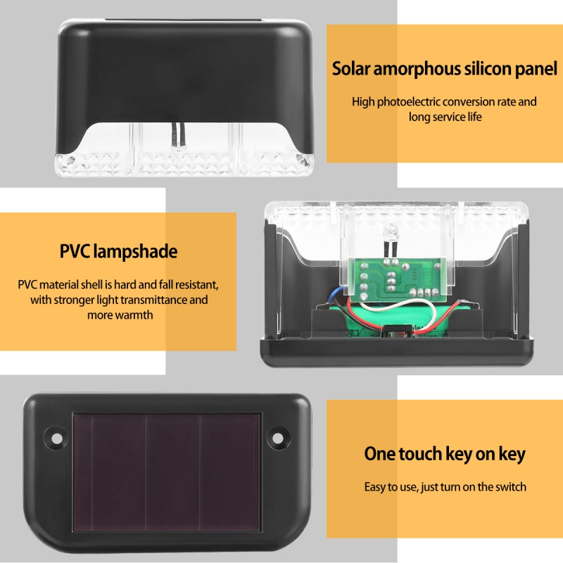 4pcs solar Lampu LED Outdoor Lampu Taman IP65 Waterproof solar Step Deck Light Lamp Sunlight Dekorasi Halaman Lampu Taman Tenaga Surya