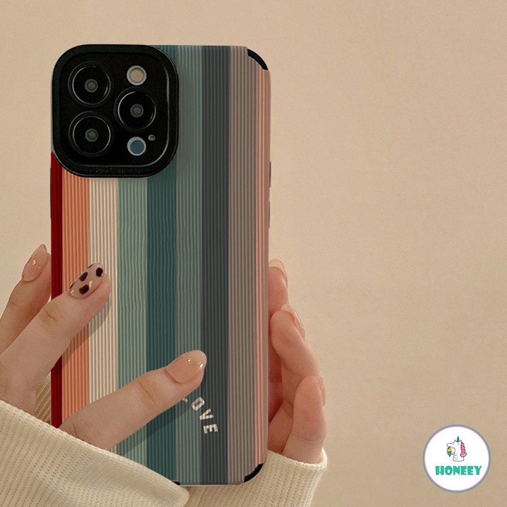 IPHONE Fashion Garis Warna-Warni Lucu Ponsel Case Kompatibel Untuk Iphone14 11 13 12 Pro Max Silikon Case Untuk Iphone7 8 14 Plus XR XS X Shockproof Back Cover