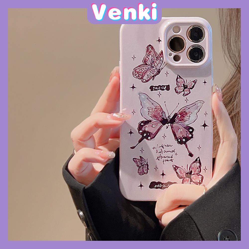 VENKI - For iPhone 11 iPhone Case Cream Glossy Soft Case TPU Shockproof Camera Cover Protection Purple Butterfly Compatible with iPhone 14 13 Pro max 12 Pro Max xr xs max 7Plus