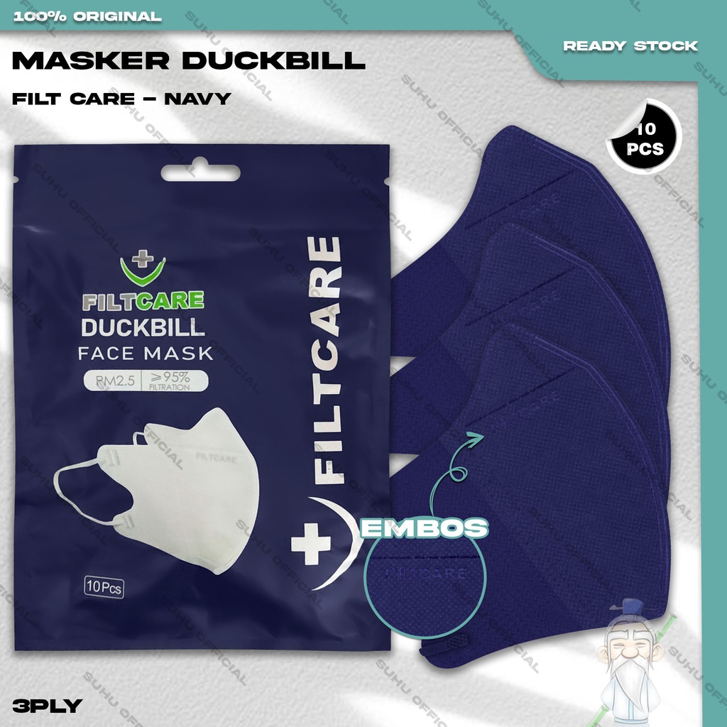 ❤️ SUHU ❤️ Masker Duckbil FILTCARE 3Ply Isi 10Pcs Navy Biru Dongker Warna Duckbill Surgical Mask