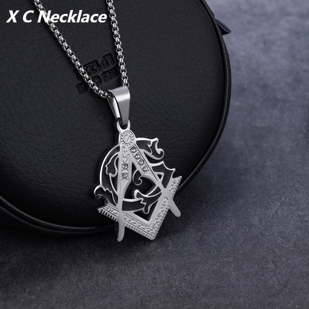 [X C Kalung] Baru AG Freemason Tetes Liontin Stainless Steel Pria Liontin Kalung Wanita Kalung Hadiah