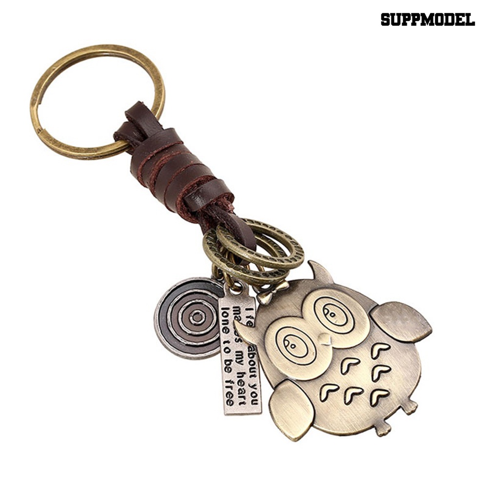 [SM Otomatis] Punk Lovely Owl Liontin Vintage Menenun Gantungan Kunci Dikepang Kulit Imitasi Key Ring