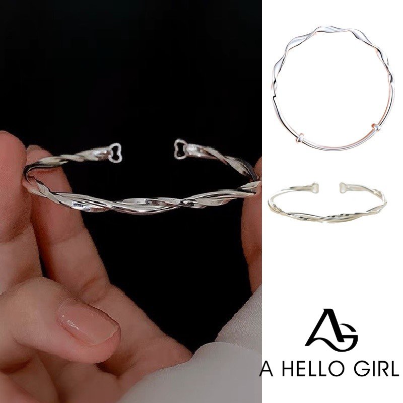 Ahellogirl 925grm New Gelang Wanita Motif Gelombang Desain Kecil Simple Dan Serbaguna Gaya Pasangan