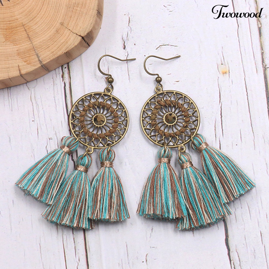 Twowood 1pasang Anting Drop Perhiasan Pernikahan Gaya Bohemian Handmade Wanita Anting Berpohon Untuk Pesta