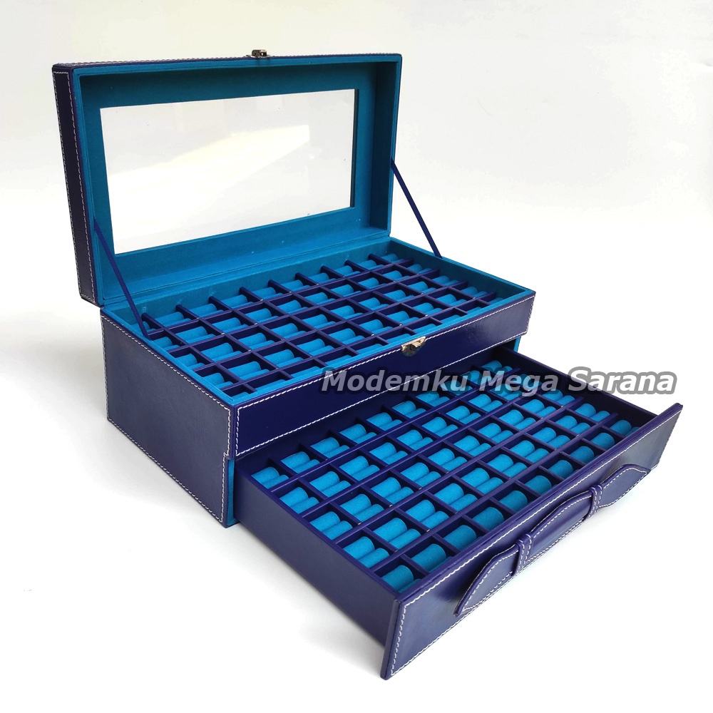 100 Petak Kotak Box Cincin Batu Akik Kaca Jahit Model Susun