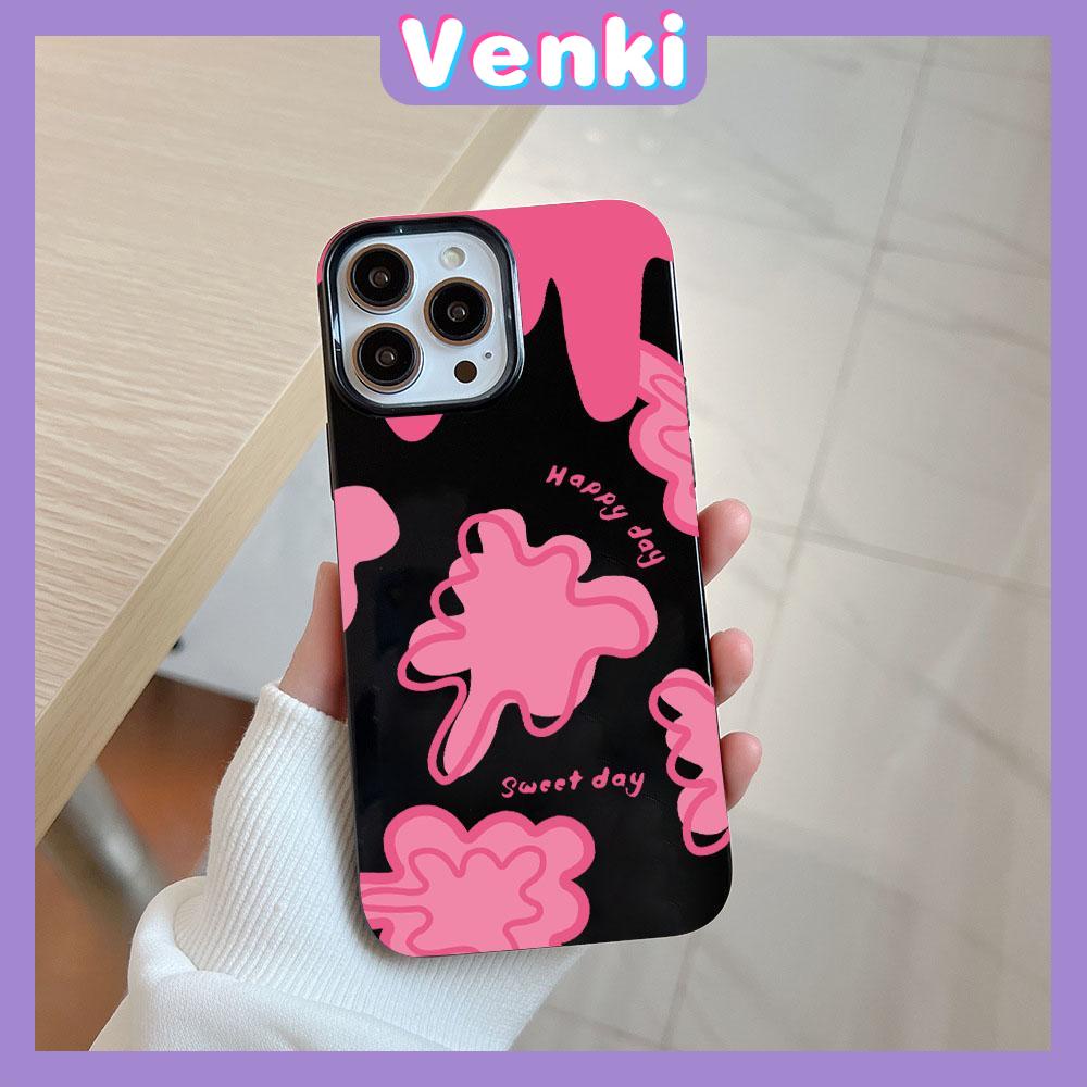 VENKI - For iPhone 11 iPhone Case Black Glossy TPU Soft Case Shockproof Protection Camera Pink Graffiti Compatible with iPhone 14 13 Pro max 12 Pro Max xr xs max 7Plus 8Plus