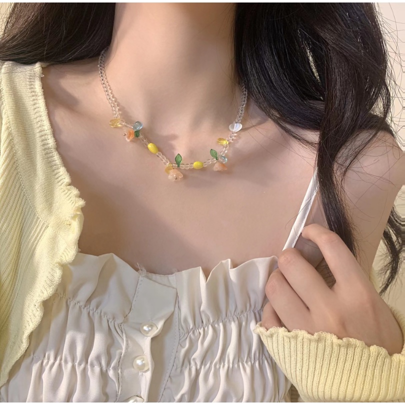 Kami Bunga Musim Panas Trendi Resin Manik-Manik Lily of the Valley Kalung Untuk Wanita Gadis Indah Liburan Liburan Liburan Bunga Kalung Fashion Tulang Selangka Rantai Perhiasan Aksesoris