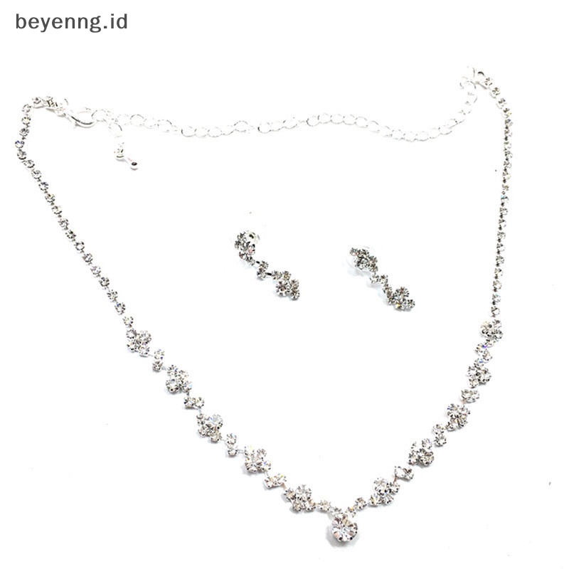 Beyen Perak Bridesmaid Kristal Kalung Anting Set Perhiasan Wedding Bridal Jewellery ID