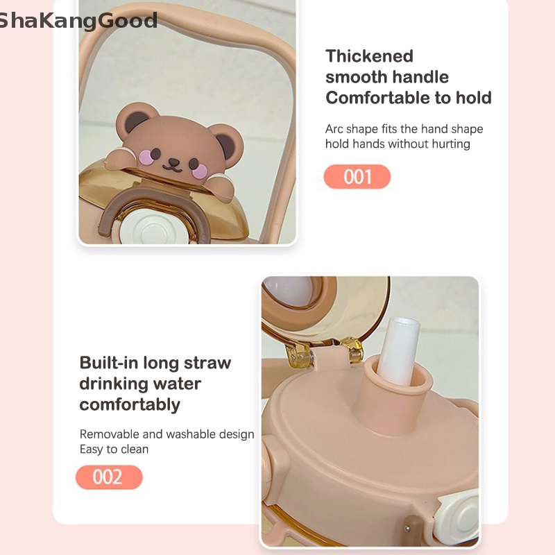Skid 1.3L Portable Kawaii Bear Cup Tumbler Dengan Sedotan Lucu Botol Air Kapasitas Besar Mug Olahraga Luar Ruangan Minum Ketel Untuk Gadis Anak SKK