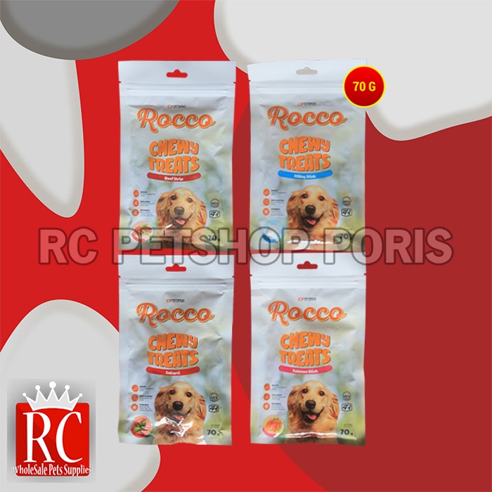 Snack Makanan Anjing Rocco Chew Dog treats Non Meat Jerky Jerhigh 70Gr